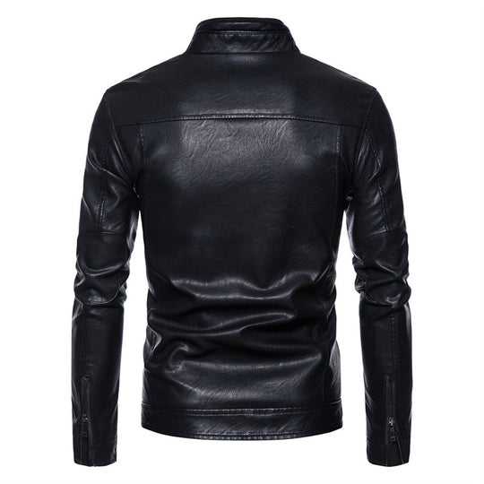 Herren Slim-Fit Kunstleder-Bikerjacke mit Stehkragen, Reißverschlusstaschen und weichem Innenfutter Nord Taschen