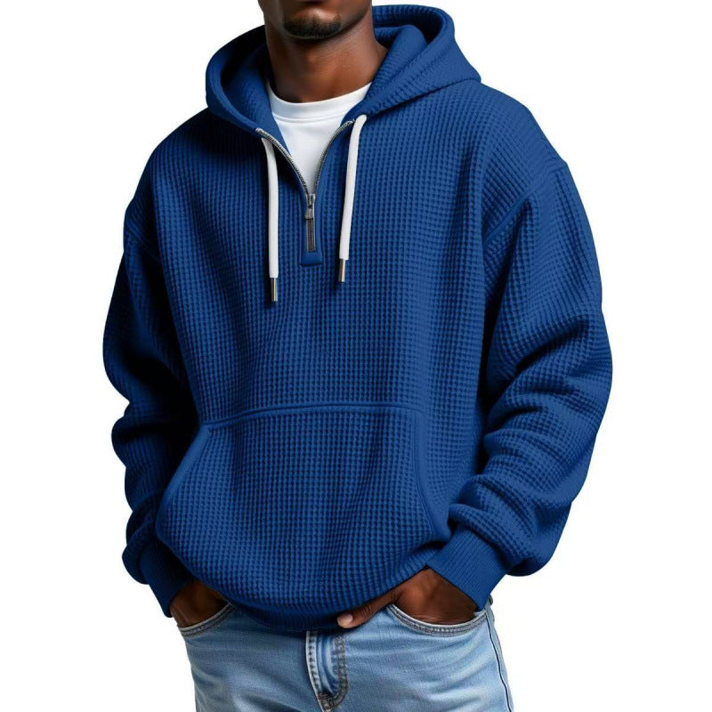 Herren Waffelstruktur-Hoodie mit halbem Reißverschluss und Kängurutasche Nord Taschen