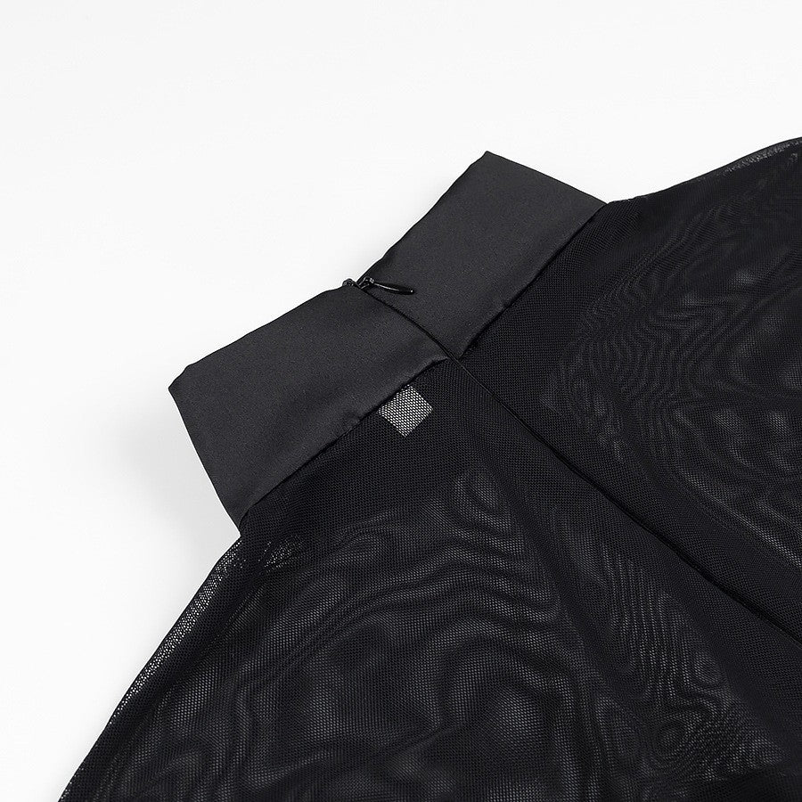 Damen kurzes Mesh-Overlay-Skaterkleid mit Stehkragen und taillierter Korsage Nord Taschen