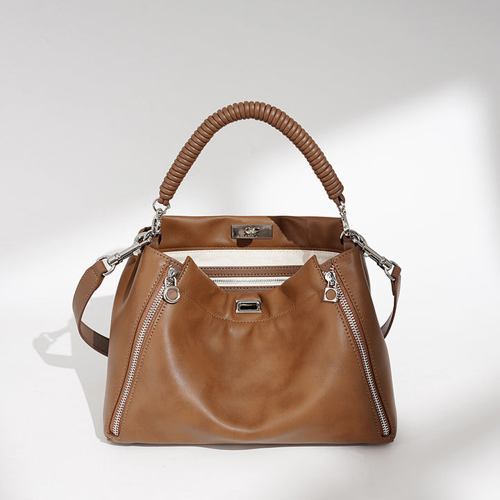 Damen elegante Lederhandtasche mit strukturierten Akzenten Nord Taschen