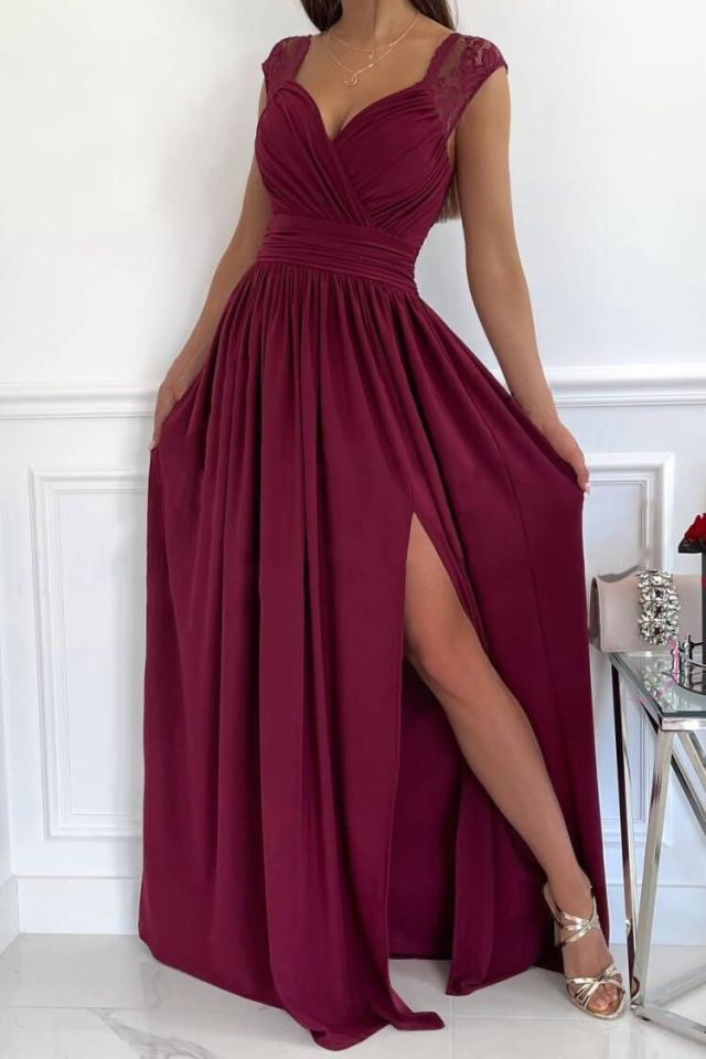 Nord Taschen | Damen Abendkleid mit elegantem V-Ausschnitt und Rüschendetails