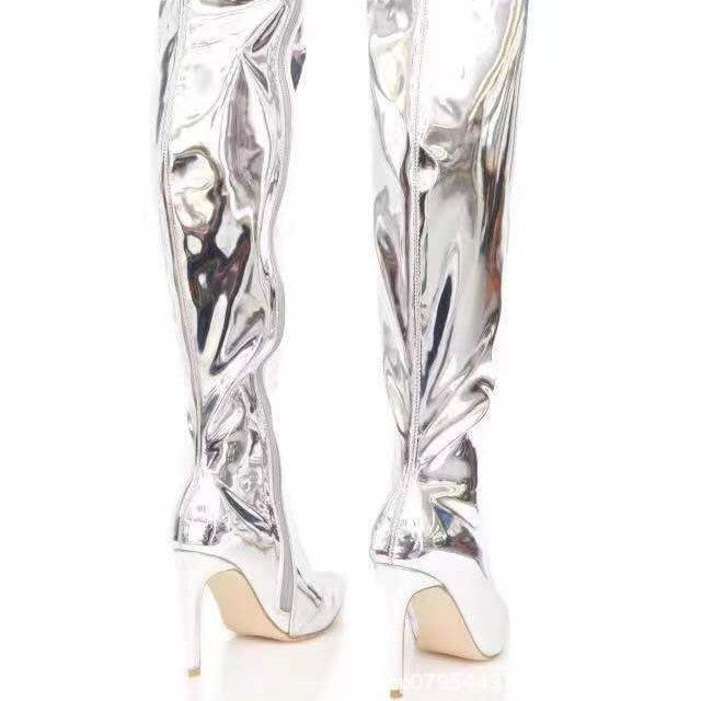 Damen Overknee Stiefel mit glänzender Oberfläche und elegantem Stiletto-Heel