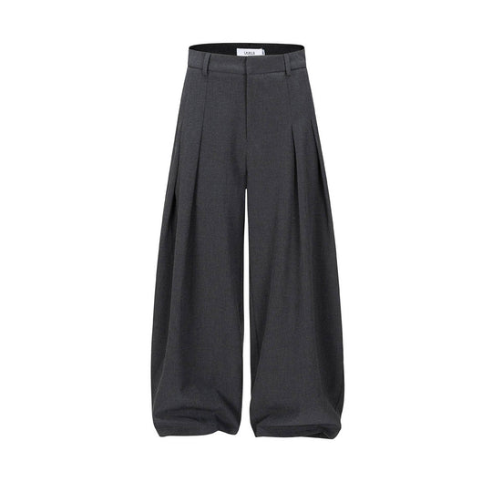 Damen Hochtaillierte weite Plissee-Hose mit Bügelfalte und Gürtelschlaufen Nord Taschen