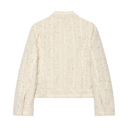 Damen Kurzjacke aus Bouclé-Tweed mit Fransendetails und Stehkragen Nord Taschen