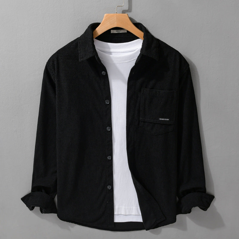 Herren Texturiertes Hemd-Overshirt mit Brusttasche, Knopfleiste und Waffelstruktur Nord Taschen