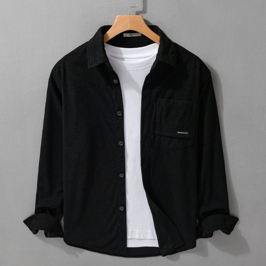 Herren Texturiertes Hemd-Overshirt mit Brusttasche, Knopfleiste und Waffelstruktur Nord Taschen