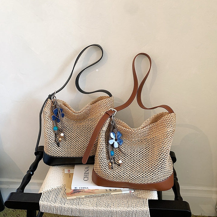 Damen Hobo-Tasche aus handgewebtem Naturmaterial mit großzügigem Stauraum Nord Taschen