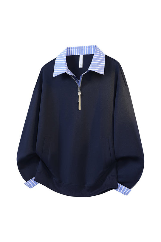 Damen Oversize-Sweatshirt mit Hemdkragen & Halbzip im Lagenlook Nord Taschen