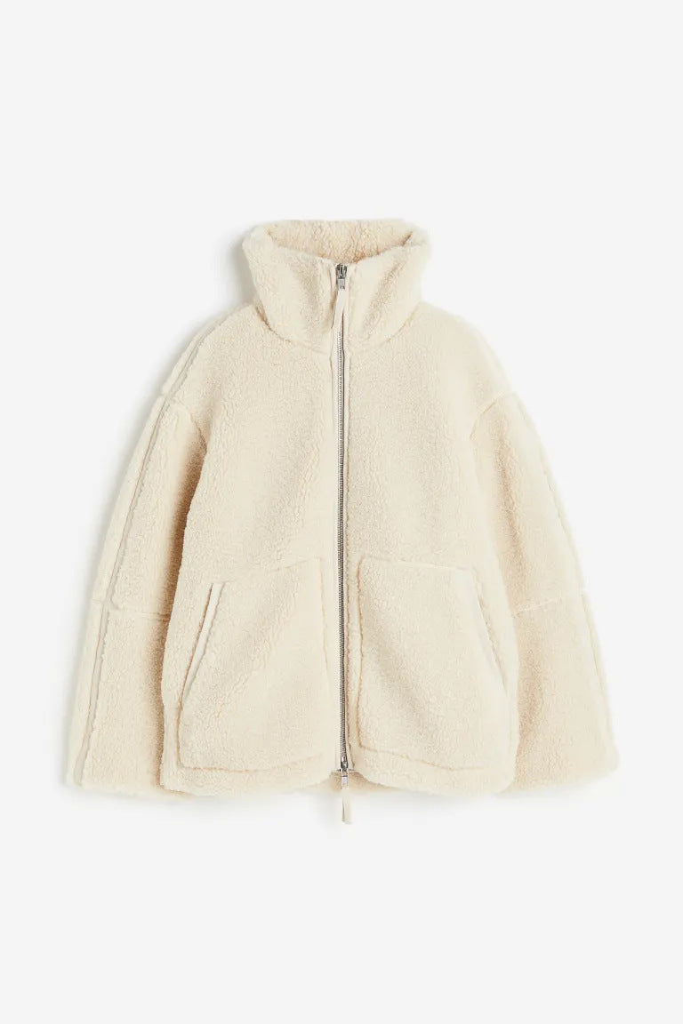 Damen Teddy-Fleecejacke mit Stehkragen Nord Taschen