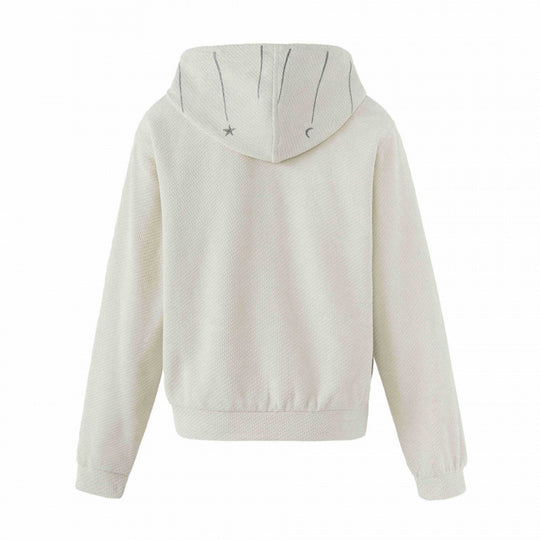 Damen Boxy-Strick-Kapuzenjacke mit himmlischer Stickerei, durchgehendem Reißverschluss und Kordelzug Nord Taschen