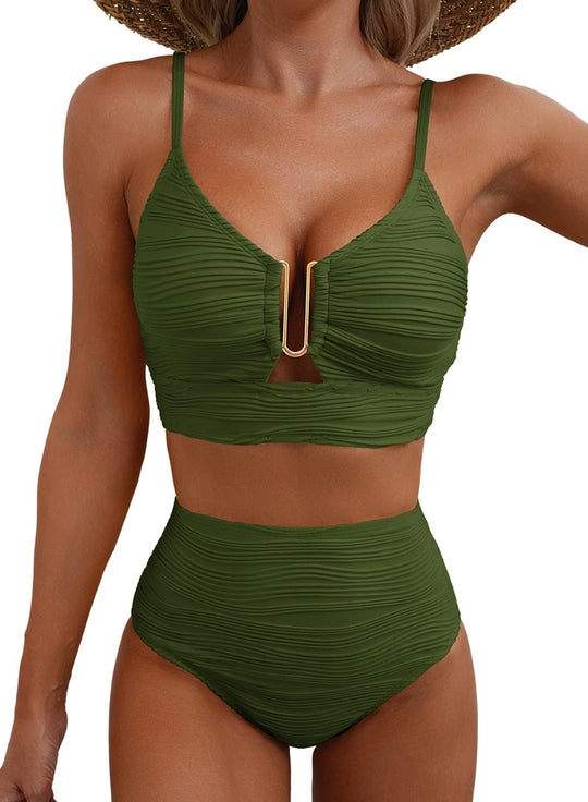 Damen Hochgeschnittener Bikini mit Raffungen