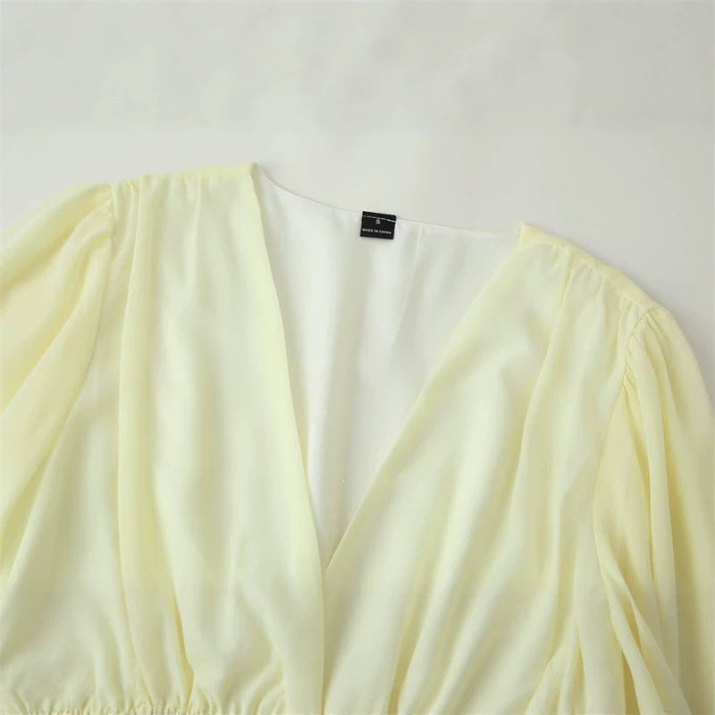 Damen Chiffon‑Minikleid mit V‑Ausschnitt, langen Ärmeln und mehrlagigen Volants Nord Taschen