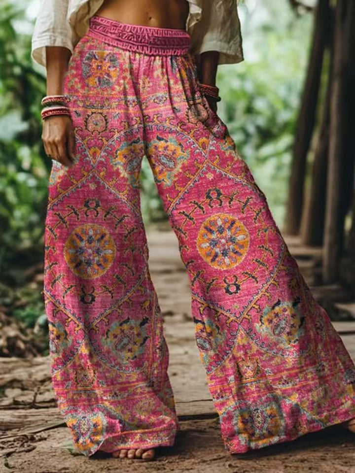 Damen Weite Sommerhose mit buntem Blumen- und Schmetterlingsprint