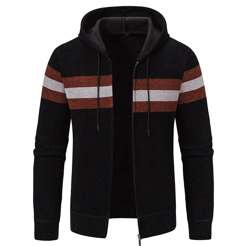 Herren Kapuzen-Strickjacke mit durchgehendem Reißverschluss, Kontraststreifen und Eingrifftaschen Nord Taschen