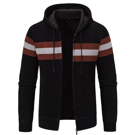 Herren Kapuzen-Strickjacke mit durchgehendem Reißverschluss, Kontraststreifen und Eingrifftaschen Nord Taschen