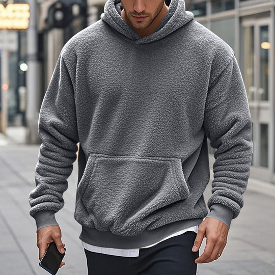 Herren Sherpa-Kapuzenpullover im Teddy-Fleece mit Kängurutasche und Rippbündchen Nord Taschen