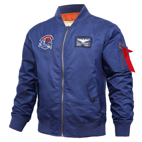Men's  retro pilot-inspired flight jacket with embroidered crest, sleeve zipper utility pocket and contrast quilted lining Nord Taschen