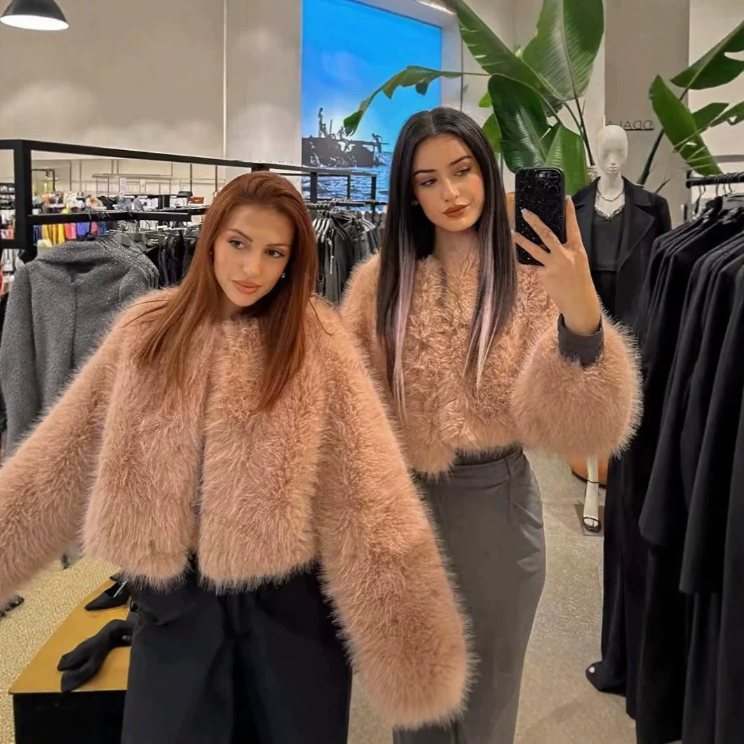 Damen Kurz-Bolero aus Teddy-Kunstpelz mit Rundhalsausschnitt und feiner Verarbeitung Nord Taschen