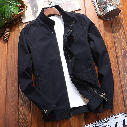 Herren Canvas-Fieldjacke mit Stehkragen, Zipper und gestreiftem Rippbund Nord Taschen
