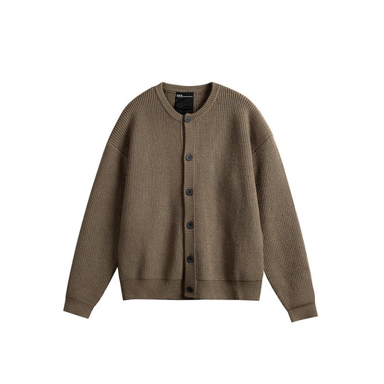 Damen Oversize-Rippenstrick-Cardigan mit Rundhals und durchgehender Knopfleiste Nord Taschen