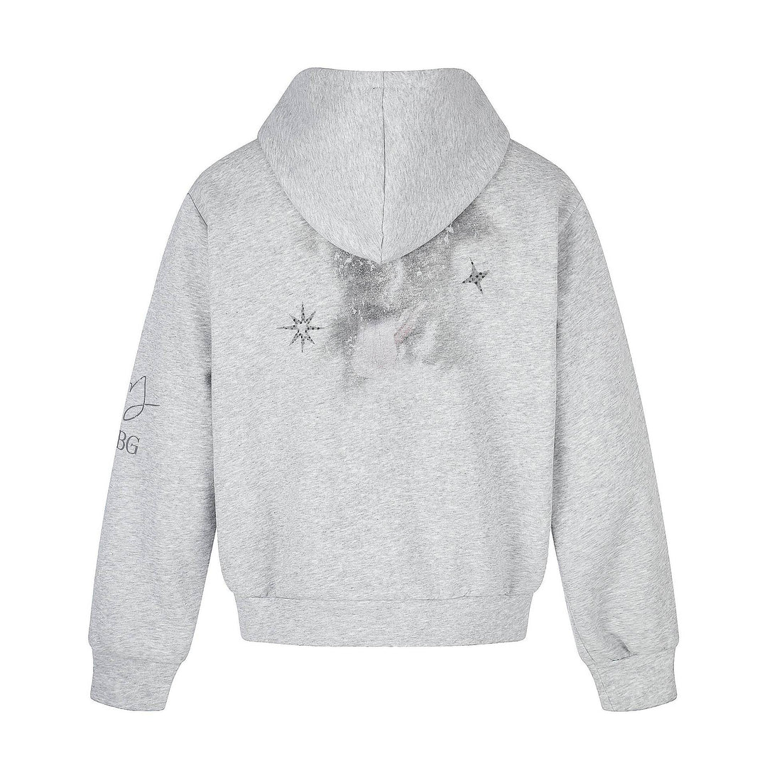 Unisex Kurz geschnittene Kapuzen‑Zipjacke mit grafischem Hundeprint und geripptem Saum Nord Taschen