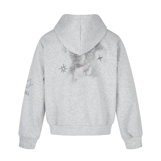 Unisex Kurz geschnittene Kapuzen‑Zipjacke mit grafischem Hundeprint und geripptem Saum Nord Taschen