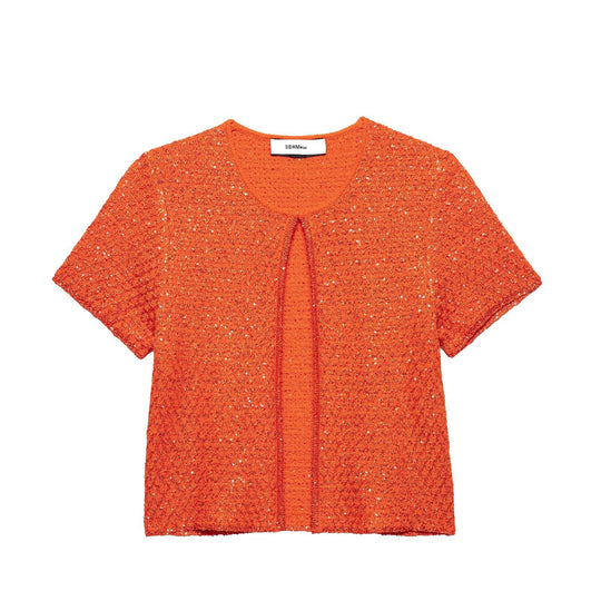 Damen Kurzärmelige Bouclé Strickjacke mit offenem Frontschlitz Nord Taschen
