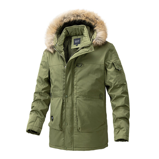 Herren Wärmegefütterte Parka-Jacke mit Kapuze und Teddyfutter Nord Taschen