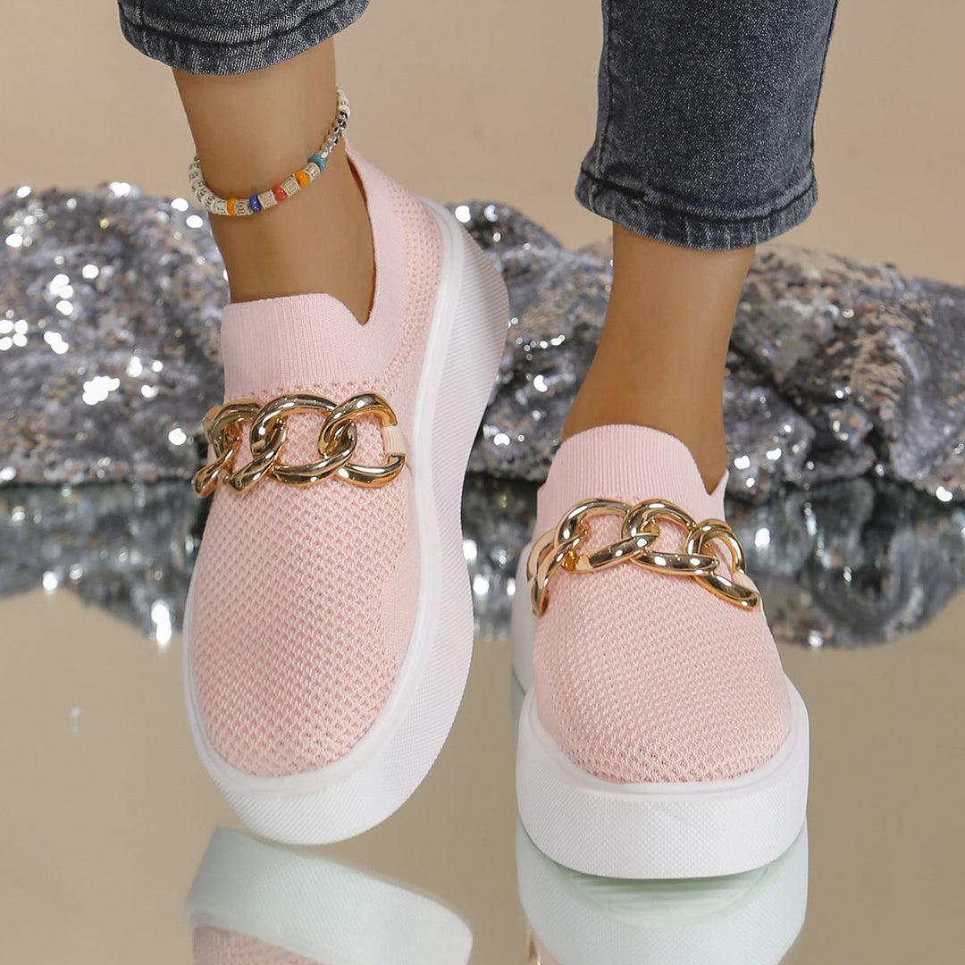Damen Strick‑Slip‑On Sneaker mit Plateau‑Sohle und auffälliger Metallkettendeko Nord Taschen