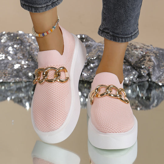 Damen Strick‑Slip‑On Sneaker mit Plateau‑Sohle und auffälliger Metallkettendeko Nord Taschen