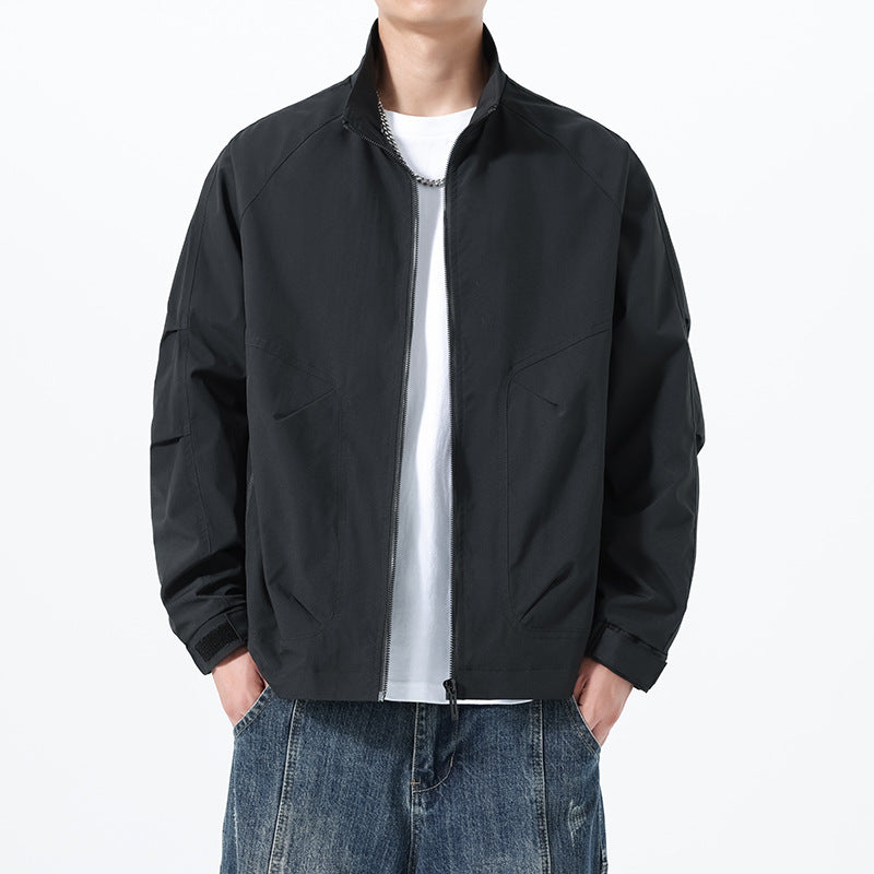 Herren Leichte Utility-Übergangsjacke mit Stehkragen, Raglanärmeln und verstellbaren Klettbündchen Nord Taschen