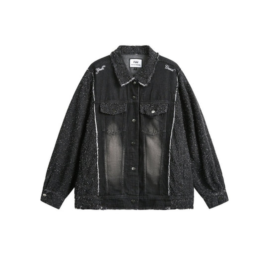 Unisex Oversized-Jeansblouson mit melierter Bouclé-Ärmelpartie und ausgefranster Kante Nord Taschen