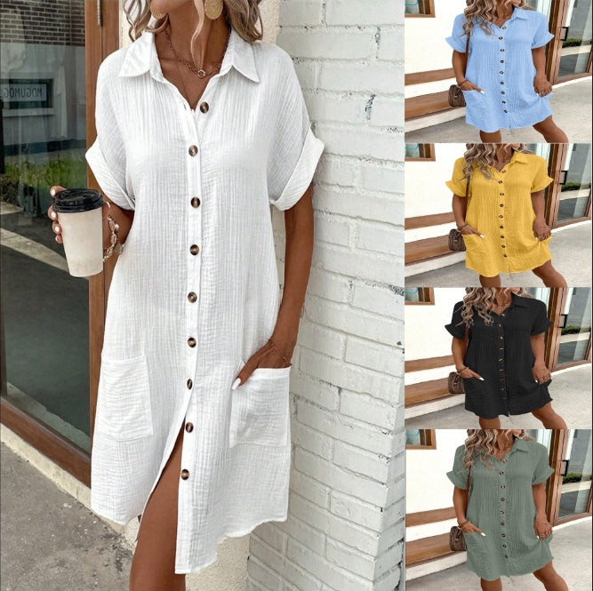 Damen Hemdblusenkleid aus leichtem Baumwollstoff mit praktischen Taschen und durchgehender Knopfleiste
