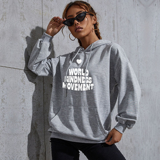 Damen Lässiger Oversize-Kapuzenpullover mit Statement-Print, Kängurutasche und Rippbündchen Nord Taschen