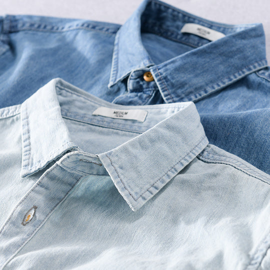Herren Leichtes Denim-Hemd im Relaxed‑Fit mit Brusttasche und Holzknopfleiste Nord Taschen