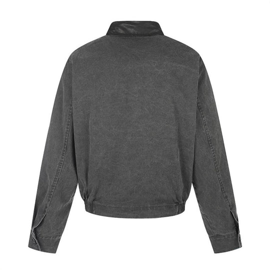 Herren Asymmetrische Canvas-Bomberjacke mit Lederriemen und Stehkragen Nord Taschen