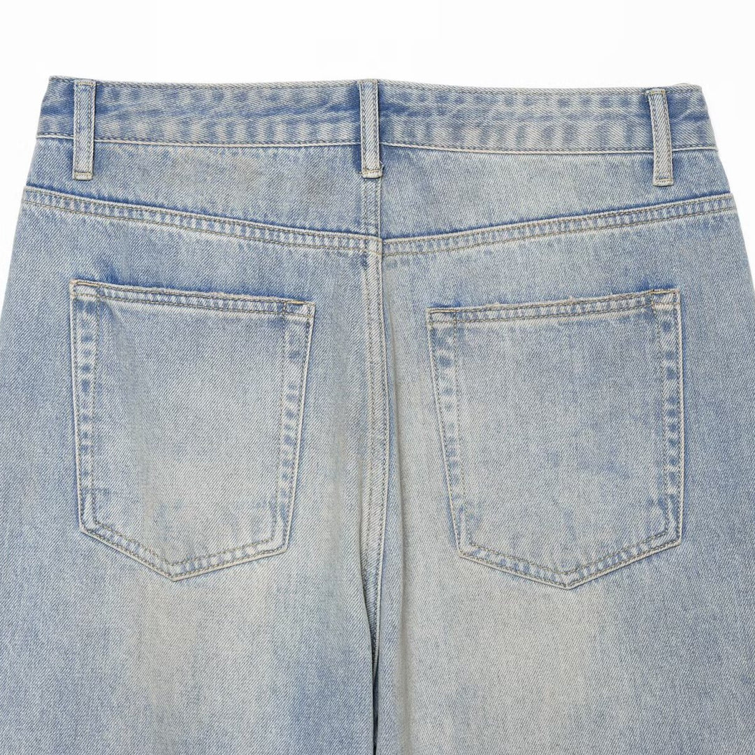 Damen Jeans mit hoher Taille, weitem Bein, Strassbesatz und Destroyed-Details Nord Taschen