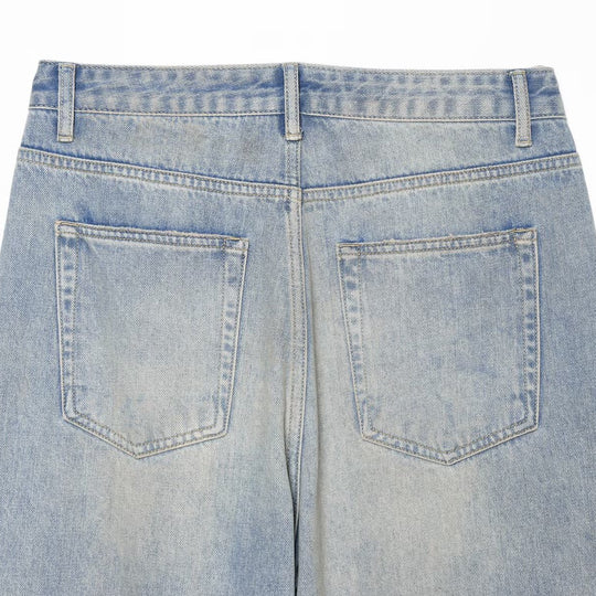 Damen Jeans mit hoher Taille, weitem Bein, Strassbesatz und Destroyed-Details Nord Taschen