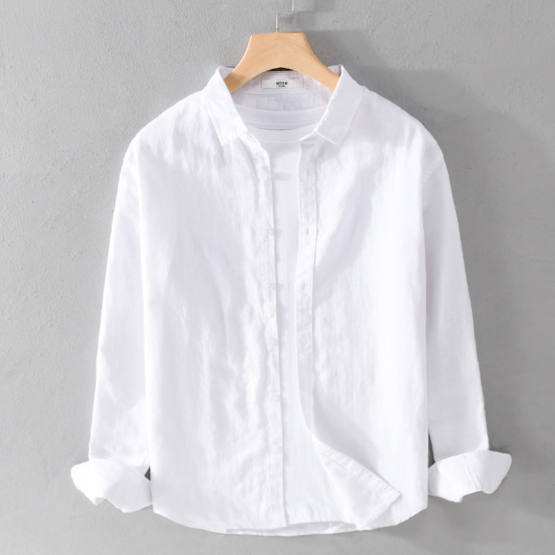 Herren Leinenmix-Layering-Overshirt mit Kentkragen, gerundetem Saum und Soft‑Touch Nord Taschen