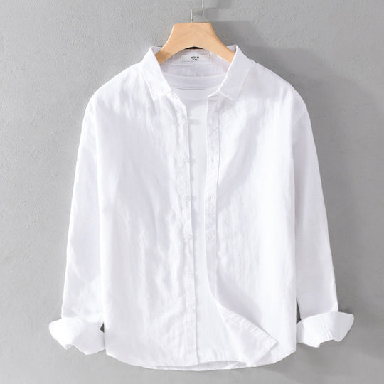 Herren Leinenmix-Layering-Overshirt mit Kentkragen, gerundetem Saum und Soft‑Touch Nord Taschen