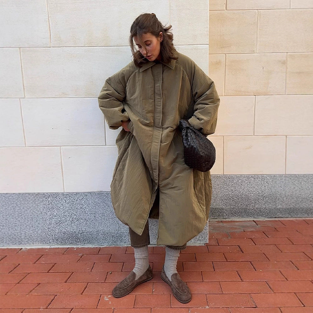 Damen Oversize Wattierter Mantel mit Ballon-Saum und Raglanärmeln Nord Taschen