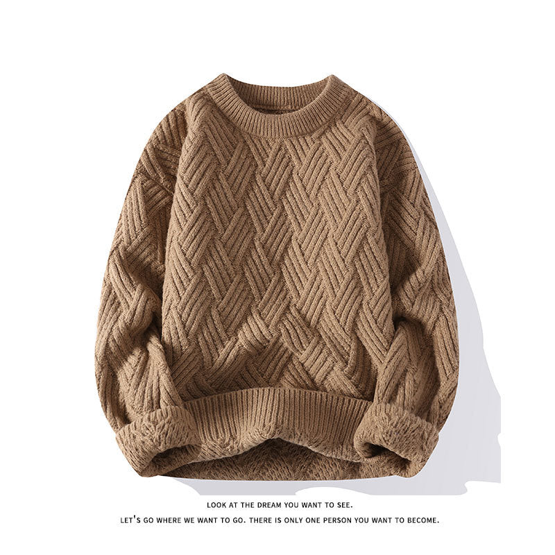 Damen grobgestrickter Oversize-Pullover mit Zopfmuster und elastischem Rippbund Nord Taschen