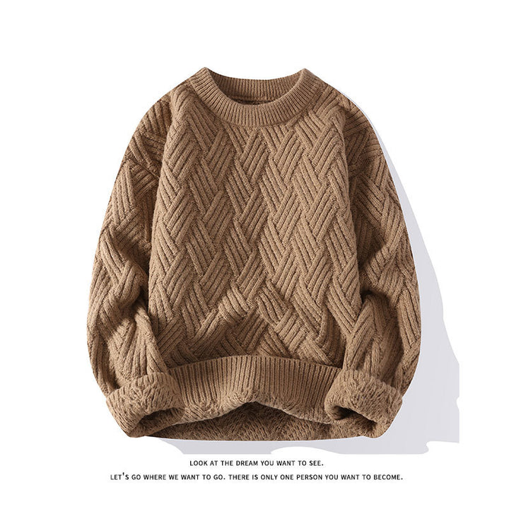 Damen grobgestrickter Oversize-Pullover mit Zopfmuster und elastischem Rippbund Nord Taschen