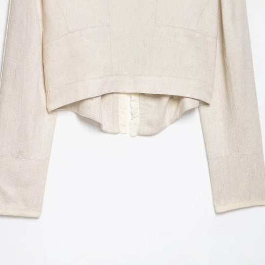 Damen Cropped Militärblouson mit Stehkragen, Zierknopfreihe und plissierten Ärmeln Nord Taschen