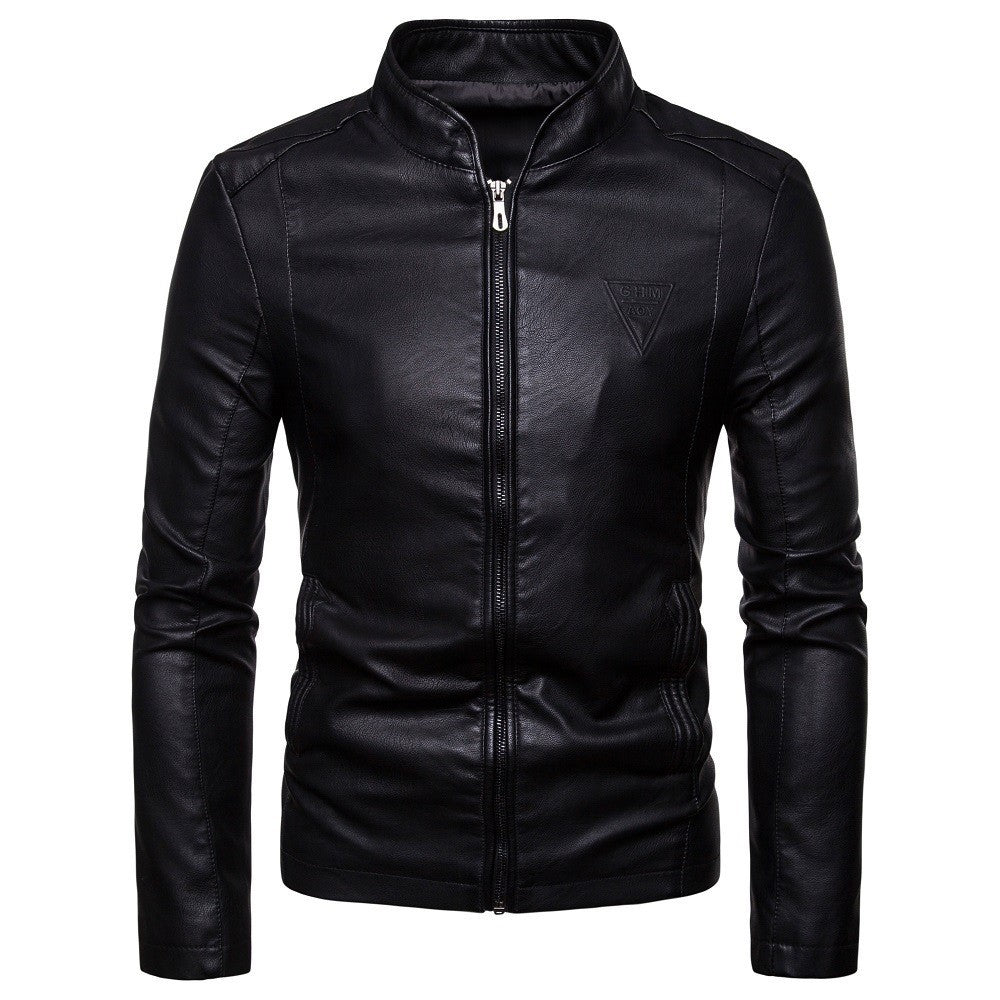 Herren Slim-Fit Kunstlederjacke im Bikerstil mit Stehkragen und Frontreißverschluss Nord Taschen