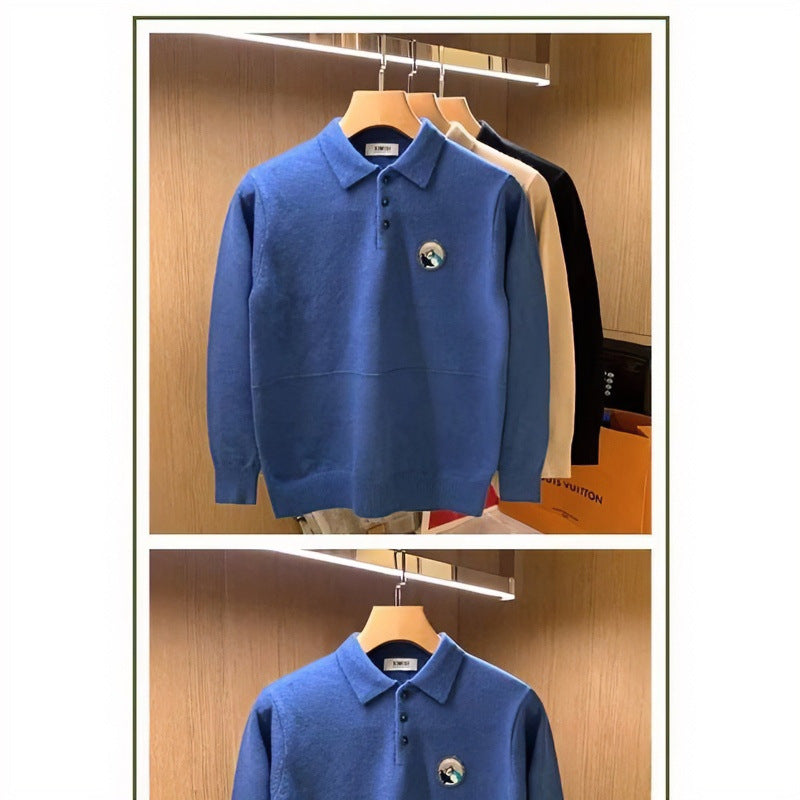 Herren Polokragen-Pullover aus weichem Flauschstrick mit Logo‑Patch Nord Taschen