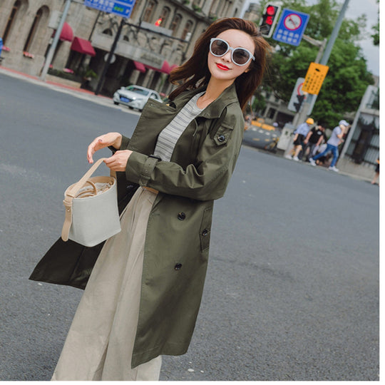 Damen Midilanger Trenchcoat mit taillierendem Bindegürtel und verstellbaren Manschetten Nord Taschen