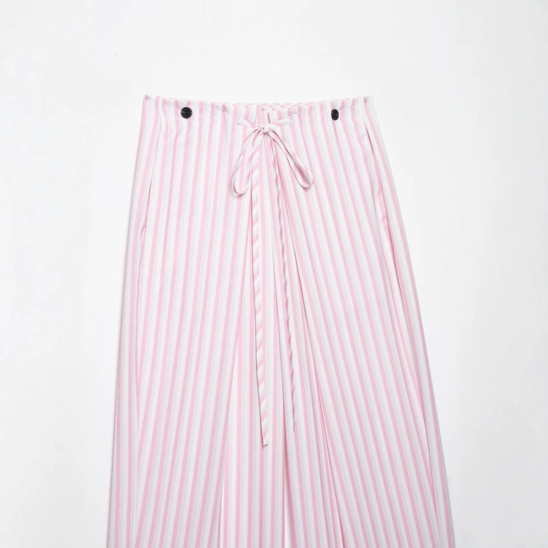 Damen Leichte Highwaist Palazzohose mit weitem Bein, Tunnelzug und vertikalem Streifenmuster Nord Taschen
