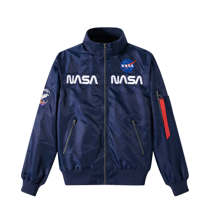 Men's  retro space-logo nylon zip bomber with angled zip pockets and utility sleeve tab Nord Taschen