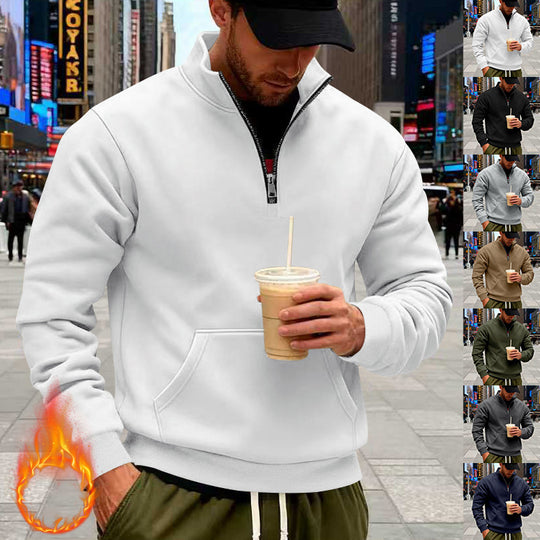 Herren Halbzip-Sweatshirt mit Stehkragen, Kängurutasche und Rippbündchen Nord Taschen